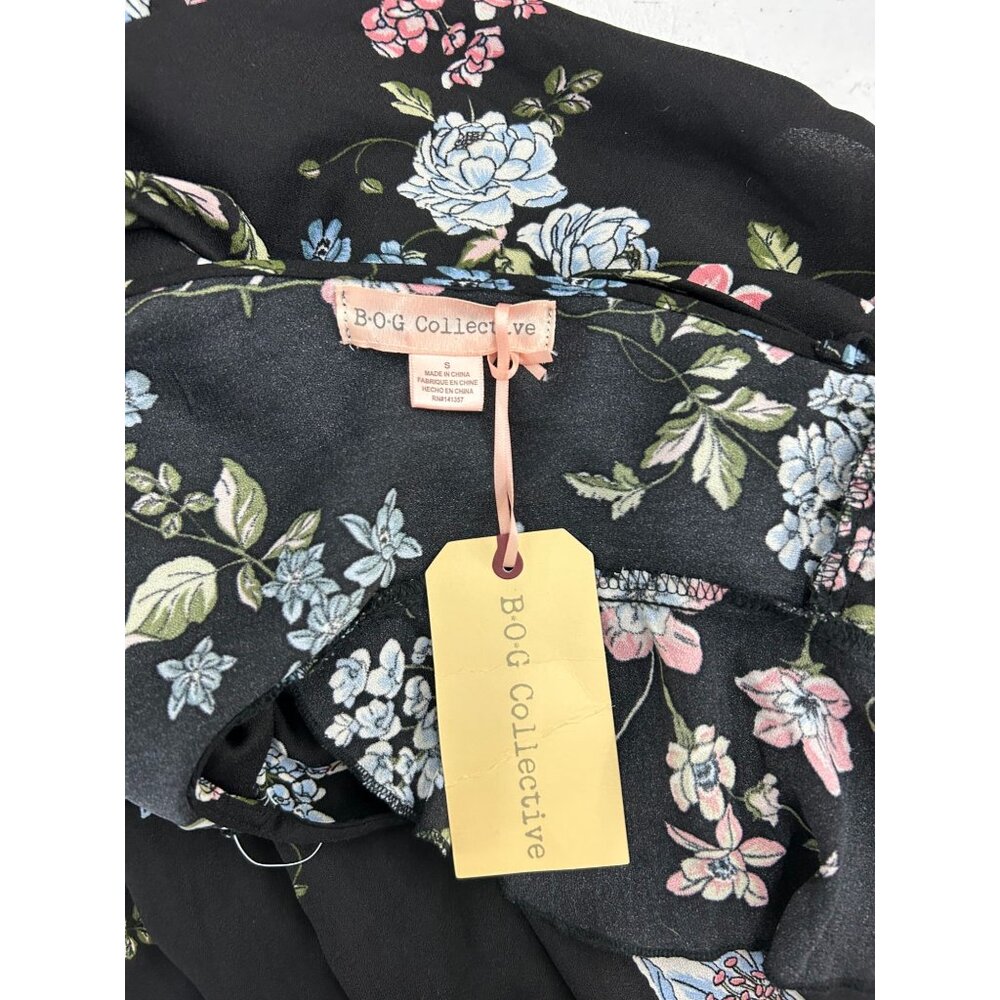 BO.G Collective Floral Wrap Maxi Dress Black/Blue Small With Flutter Sleeves NWT - Picture 3 of 16